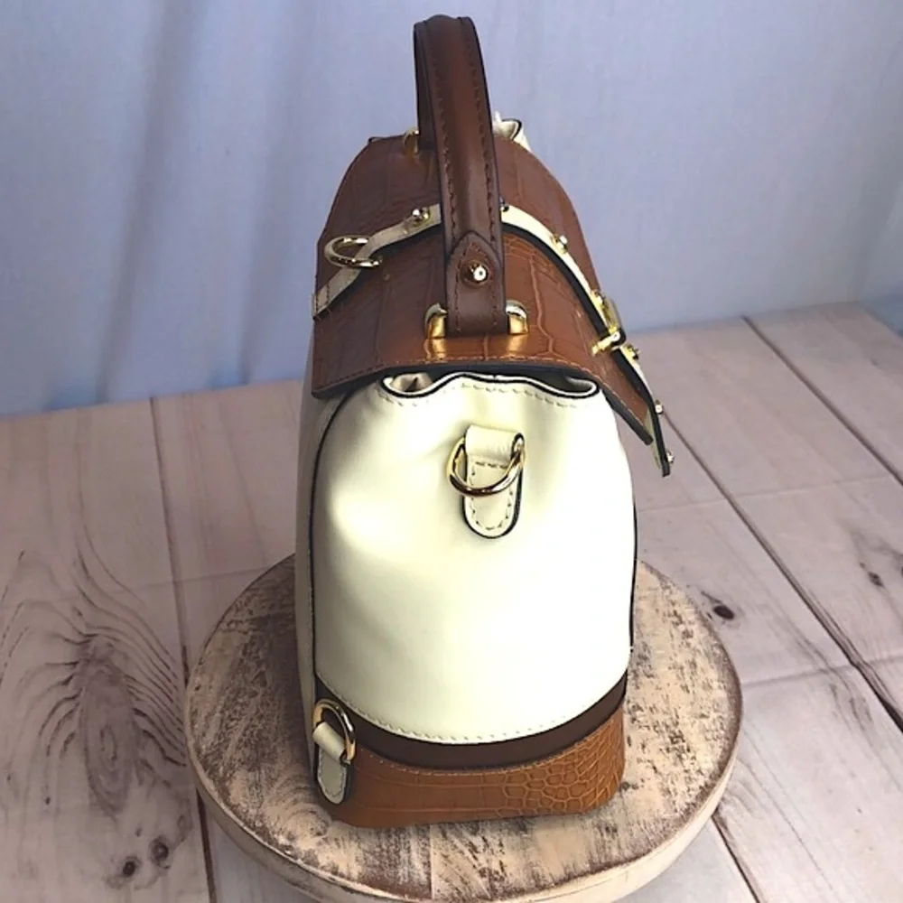 NWT House of Harlow 1960 Cream & Brown Stud Embellished Crossbody/Bag Backpack